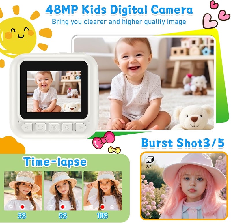 Dafotil Instant Print Camera for Kids, 3-12 Year Old Girls Boys Gifts, 1080P Video Children Digital Camera with 32GB Card, Kids Christmas Birthday Gifts Toddler Photo Camera Toys for Age 3 4 5 6 7 8 9 White - Image 3